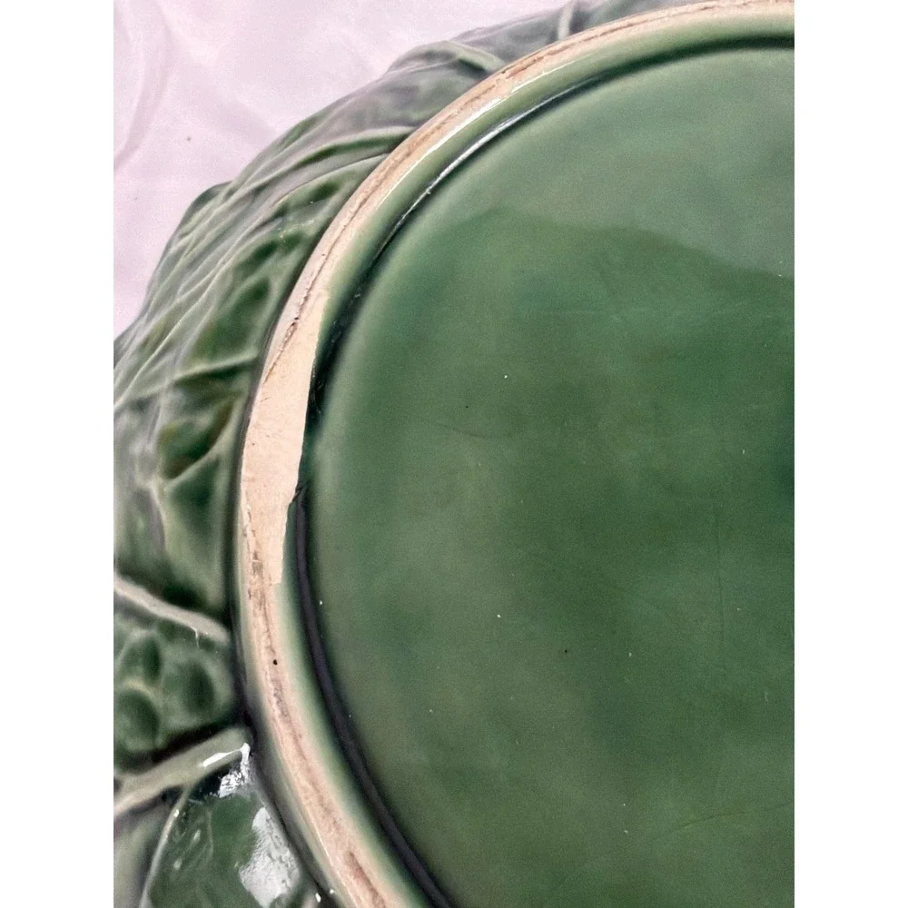 Vintage Bordallo Pinheiro Cabbage Leaf Ceramic Serving Bowl Green Portugal